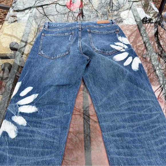 Women’s  Blue Straight-Leg Jeans with White Paint Floral Detail - Picture 10 of 11